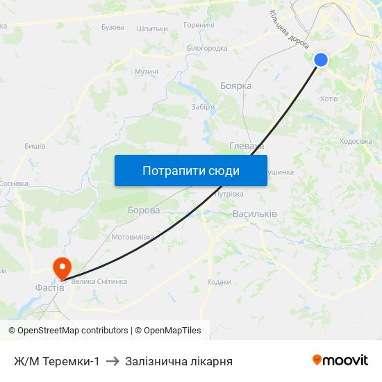 Ж/М Теремки-1 to Залізнична лікарня map