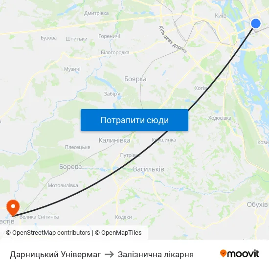 Дарницький Універмаг to Залізнична лікарня map