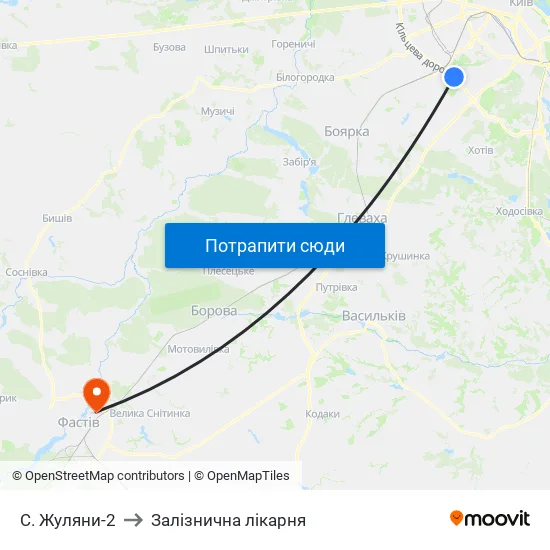 С. Жуляни-2 to Залізнична лікарня map