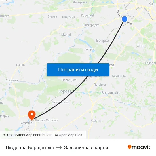 Південна Борщагівка to Залізнична лікарня map