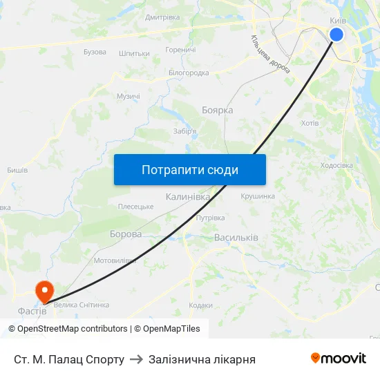 Ст. М. Палац Спорту to Залізнична лікарня map