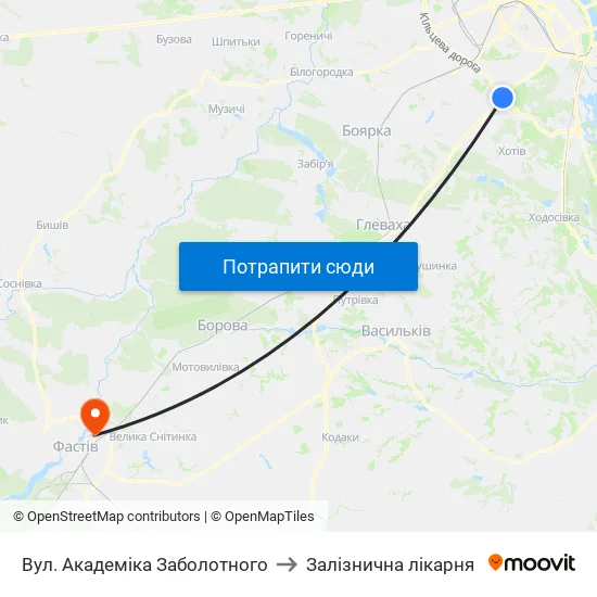 Вул. Академіка Заболотного to Залізнична лікарня map