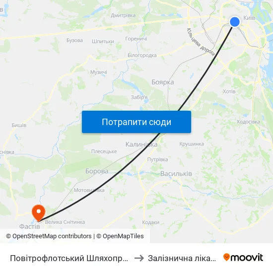 Повітрофлотський Шляхопровід to Залізнична лікарня map