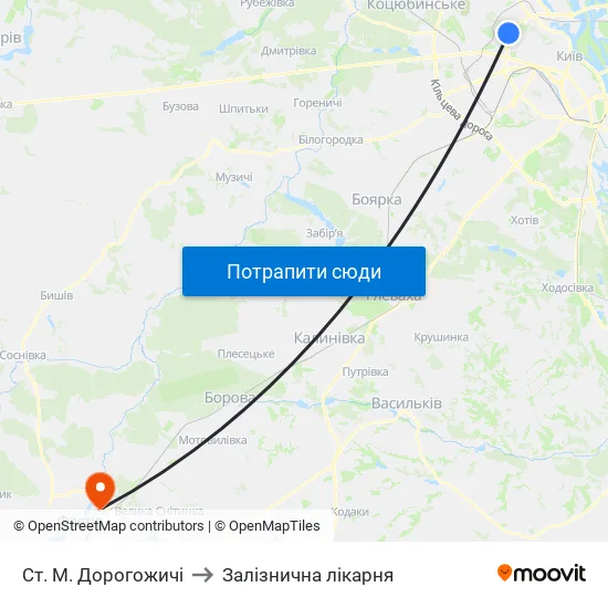 Ст. М. Дорогожичі to Залізнична лікарня map