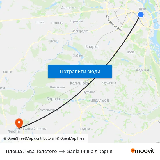 Площа Льва Толстого to Залізнична лікарня map