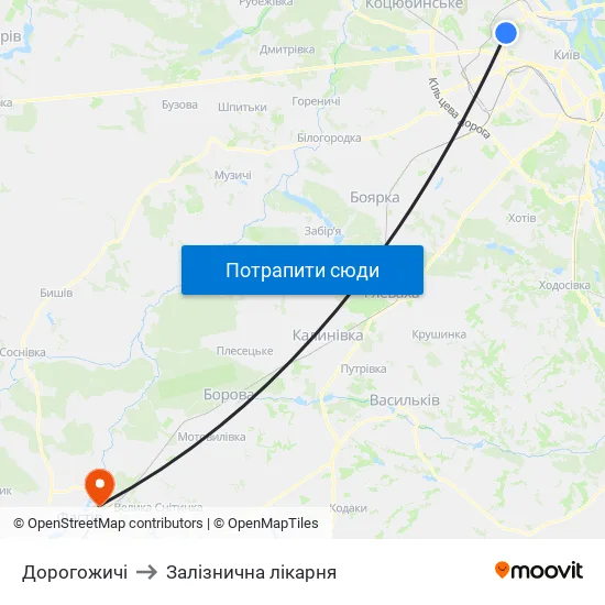 Дорогожичі to Залізнична лікарня map