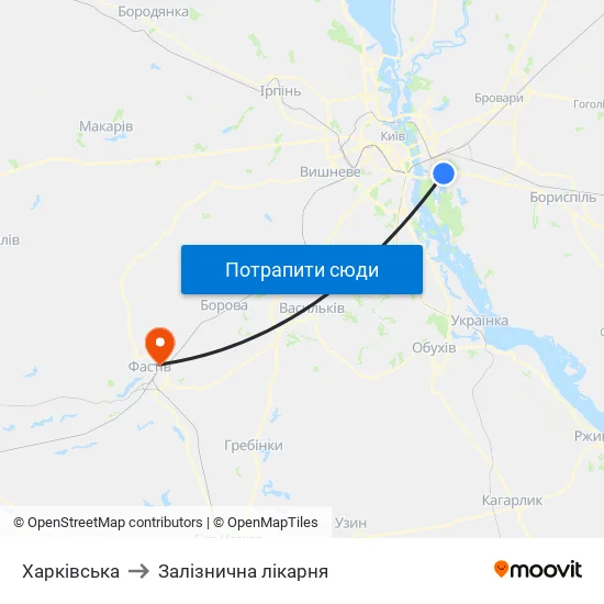 Харківська to Залізнична лікарня map