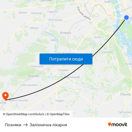 Позняки to Залізнична лікарня map