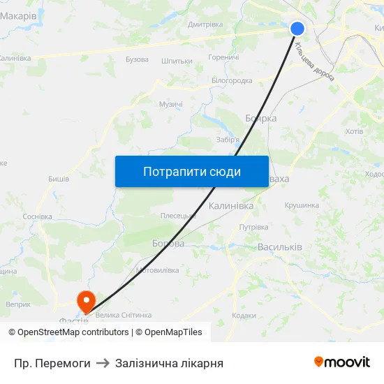 Пр. Перемоги to Залізнична лікарня map