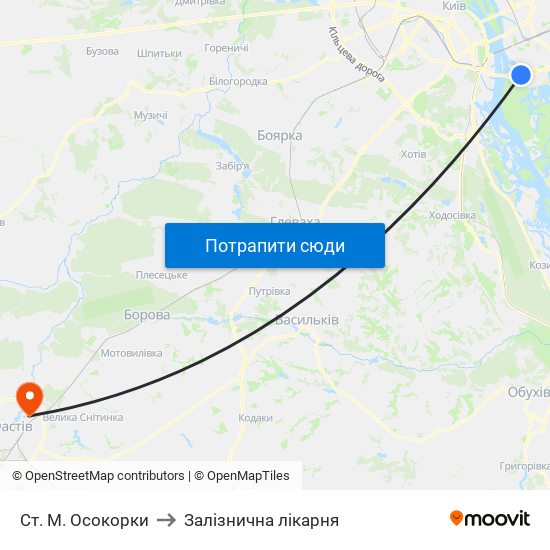 Ст. М. Осокорки to Залізнична лікарня map