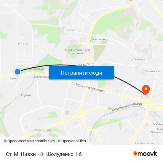 Ст. М. Нивки to Шолуденко 1 б map