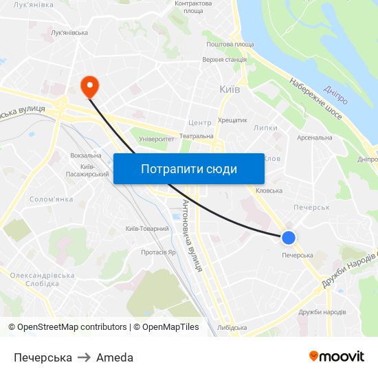 Печерська to Ameda map