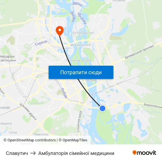Славутич to Амбулаторія сімейної медицини map