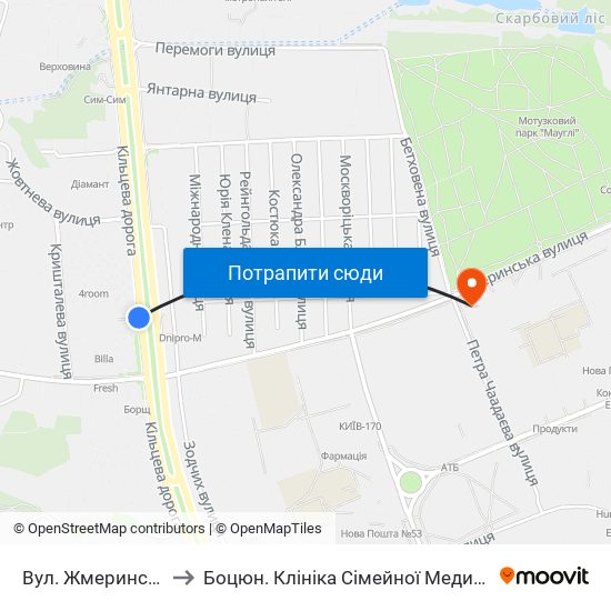 Вул. Жмеринська to Боцюн. Клініка Сімейної Медицини map