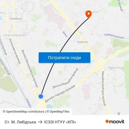 Ст. М. Либідська to ІСЗЗІ НТУУ «КПІ» map
