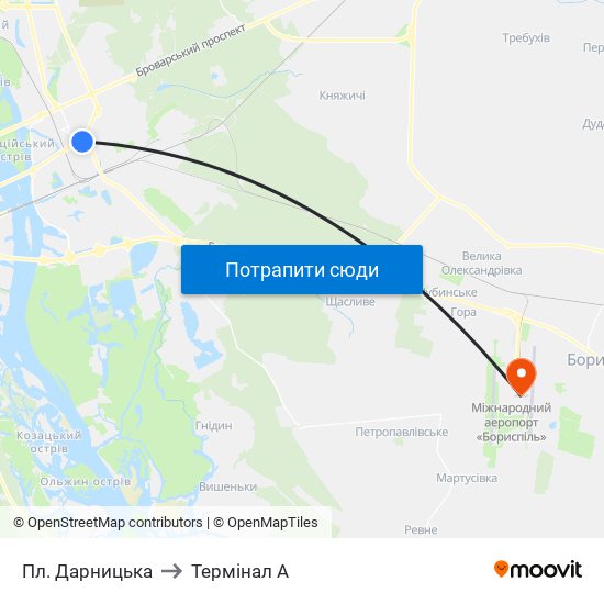 Пл. Дарницька to Термінал A map