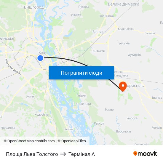 Площа Льва Толстого to Термінал A map