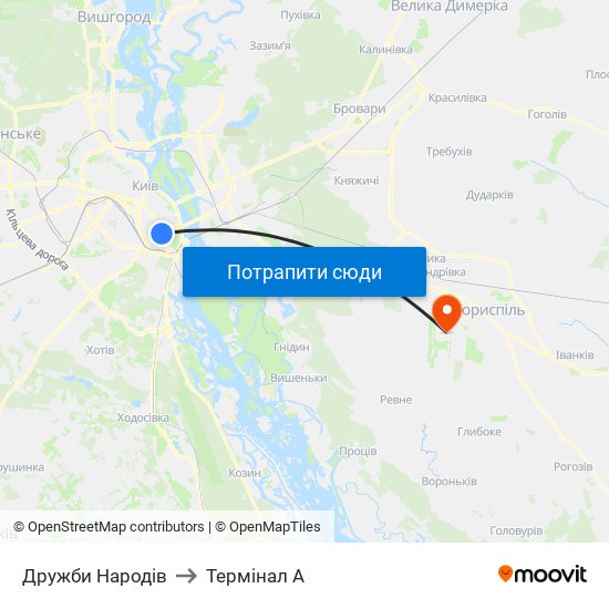 Дружби Народів to Термінал A map