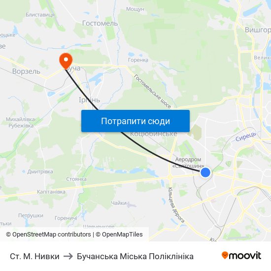 Ст. М. Нивки to Бучанська Міська Поліклініка map