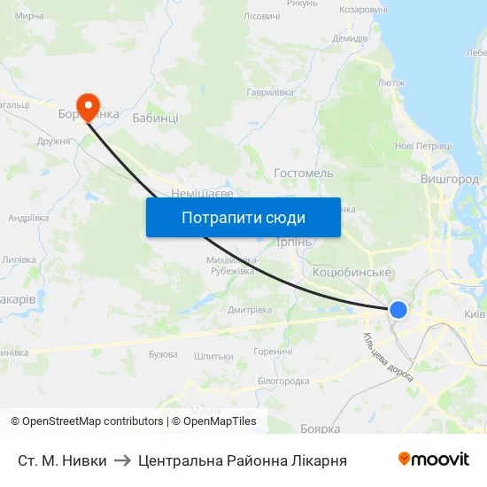 Ст. М. Нивки to Центральна Районна Лікарня map