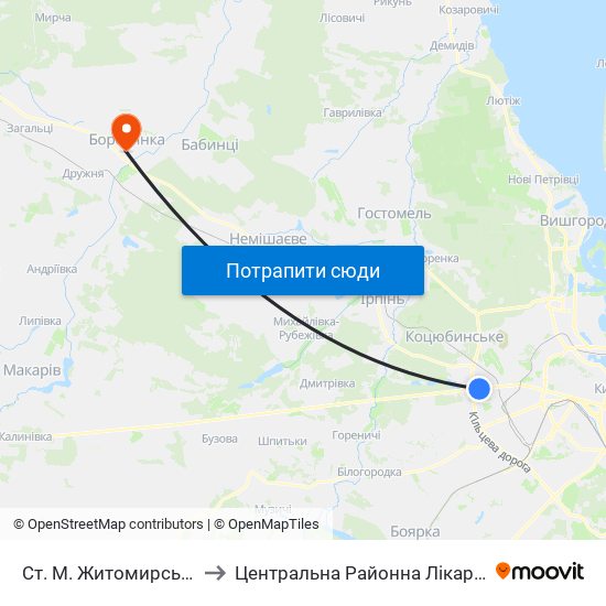 Ст. М. Житомирська to Центральна Районна Лікарня map