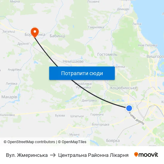 Вул. Жмеринська to Центральна Районна Лікарня map