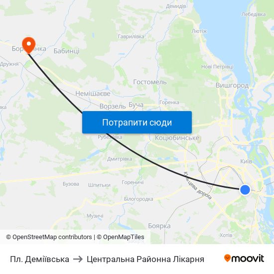 Пл. Деміївська to Центральна Районна Лікарня map