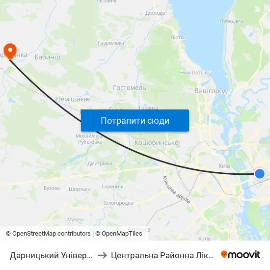 Дарницький Універмаг to Центральна Районна Лікарня map