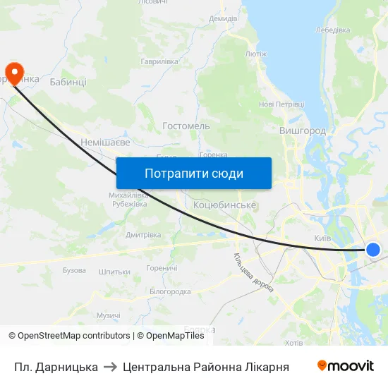 Пл. Дарницька to Центральна Районна Лікарня map