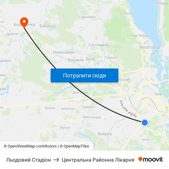Льодовий Стадіон to Центральна Районна Лікарня map