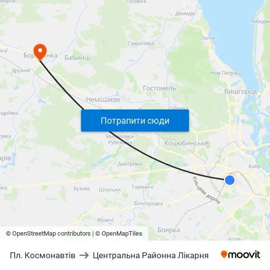 Пл. Космонавтів to Центральна Районна Лікарня map