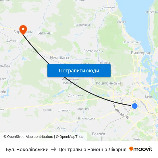 Бул. Чоколівський to Центральна Районна Лікарня map