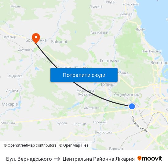 Бул. Вернадського to Центральна Районна Лікарня map