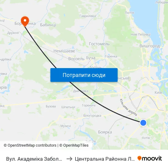 Вул. Академіка Заболотного to Центральна Районна Лікарня map