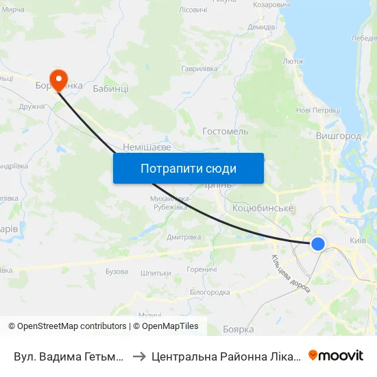 Вул. Вадима Гетьмана to Центральна Районна Лікарня map