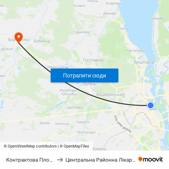 Контрактова Площа to Центральна Районна Лікарня map