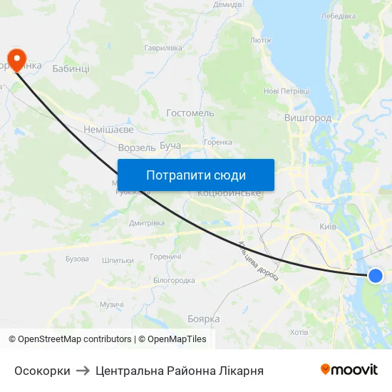 Осокорки to Центральна Районна Лікарня map