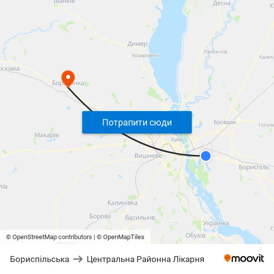 Бориспільська to Центральна Районна Лікарня map