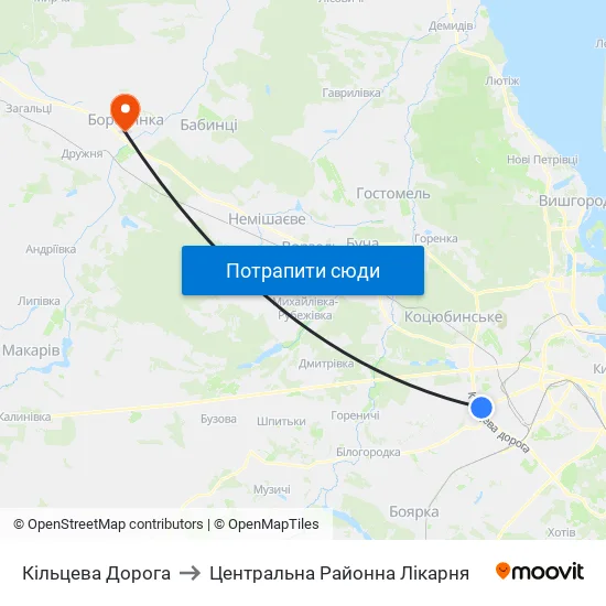 Кільцева Дорога to Центральна Районна Лікарня map