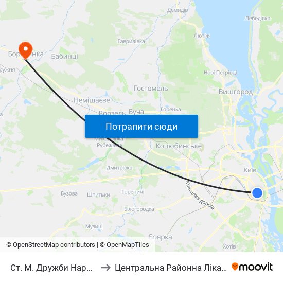 Ст. М. Дружби Народів to Центральна Районна Лікарня map