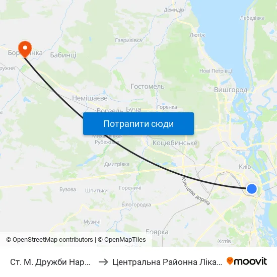 Ст. М. Дружби Народів to Центральна Районна Лікарня map
