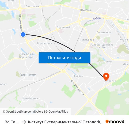 Во Електронмаш to Інститут Експериментальної Патології, Онкології І Радіобіології Імені Р. Є. Кравецького map