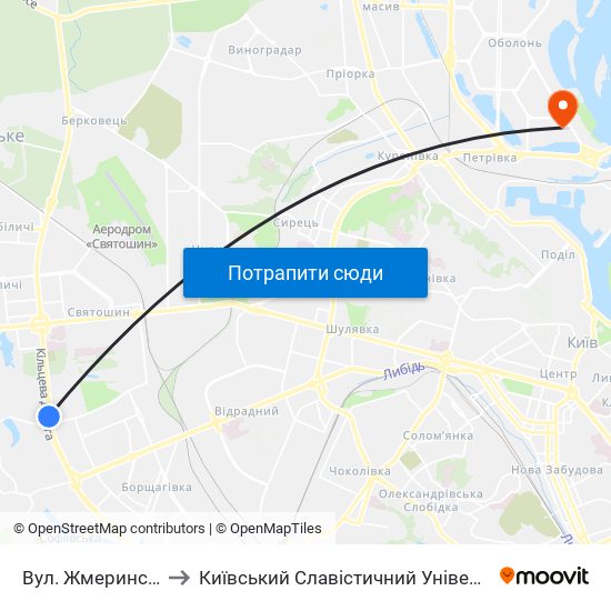 Вул. Жмеринська to Київський Славістичний Університет map