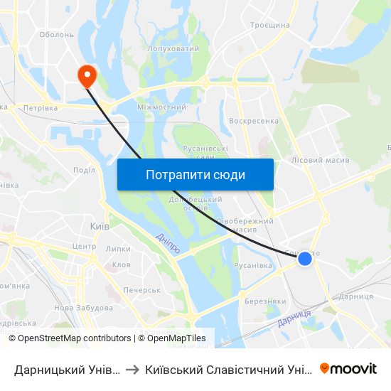 Дарницький Універмаг to Київський Славістичний Університет map