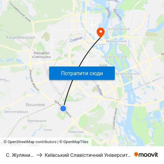 С. Жуляни-2 to Київський Славістичний Університет map