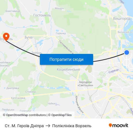 Ст. М. Героїв Дніпра to Поліклініка Ворзель map