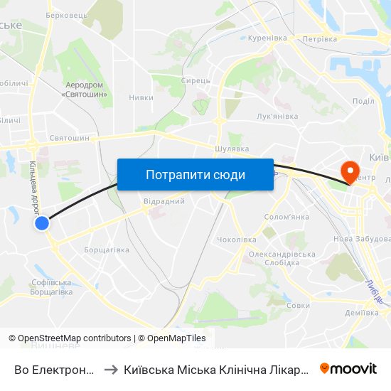 Во Електронмаш to Київська Міська Клінічна Лікарня №18 map
