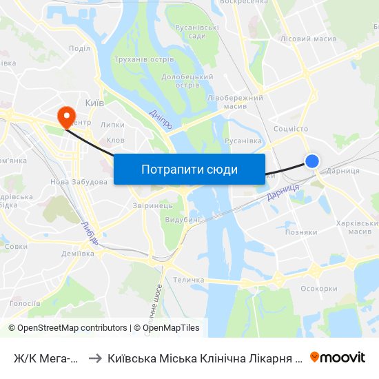 Ж/К Мега-Сiтi to Київська Міська Клінічна Лікарня №18 map