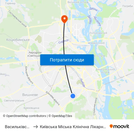Васильківська to Київська Міська Клінічна Лікарня №8 map