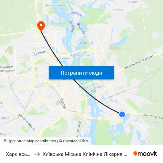 Харківська to Київська Міська Клінічна Лікарня №8 map